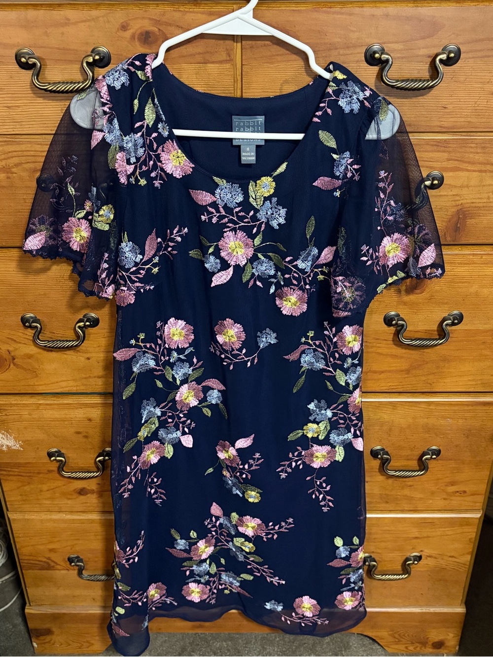 Rabbit Rabbit Rabbit Navy Floral Embroidered Midi Dress